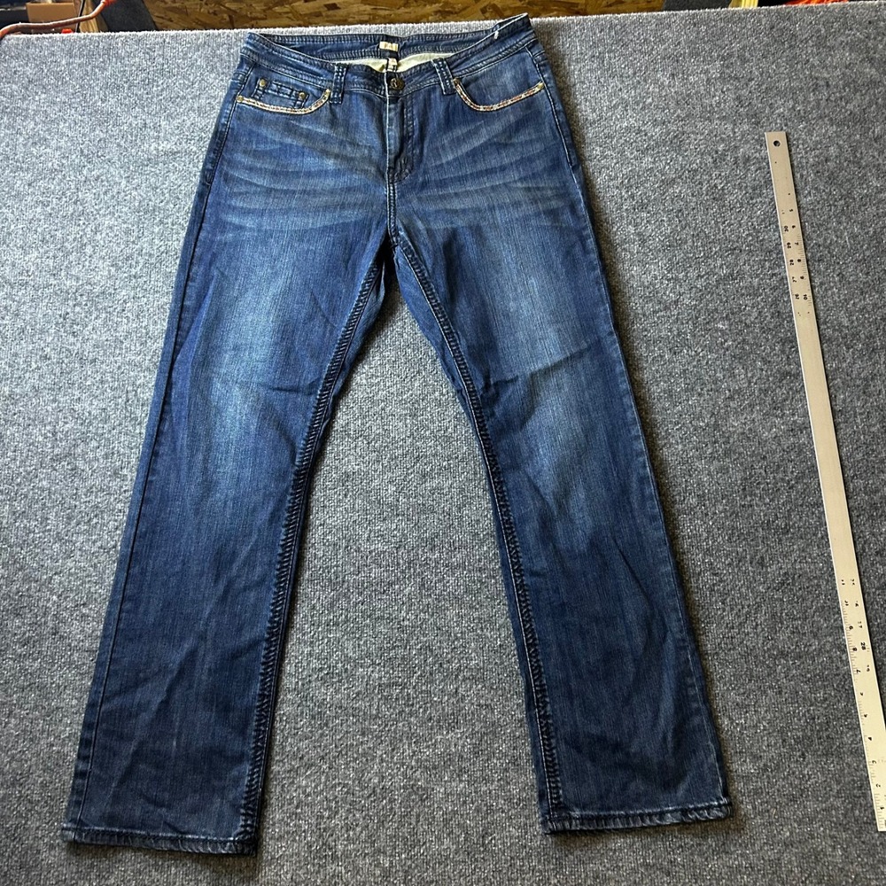 Reba Jeans Womens Size 14 Blue Straight Leg Embroidered Embellished Stretch